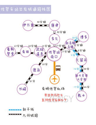 佐贺车站出发铁道路线图